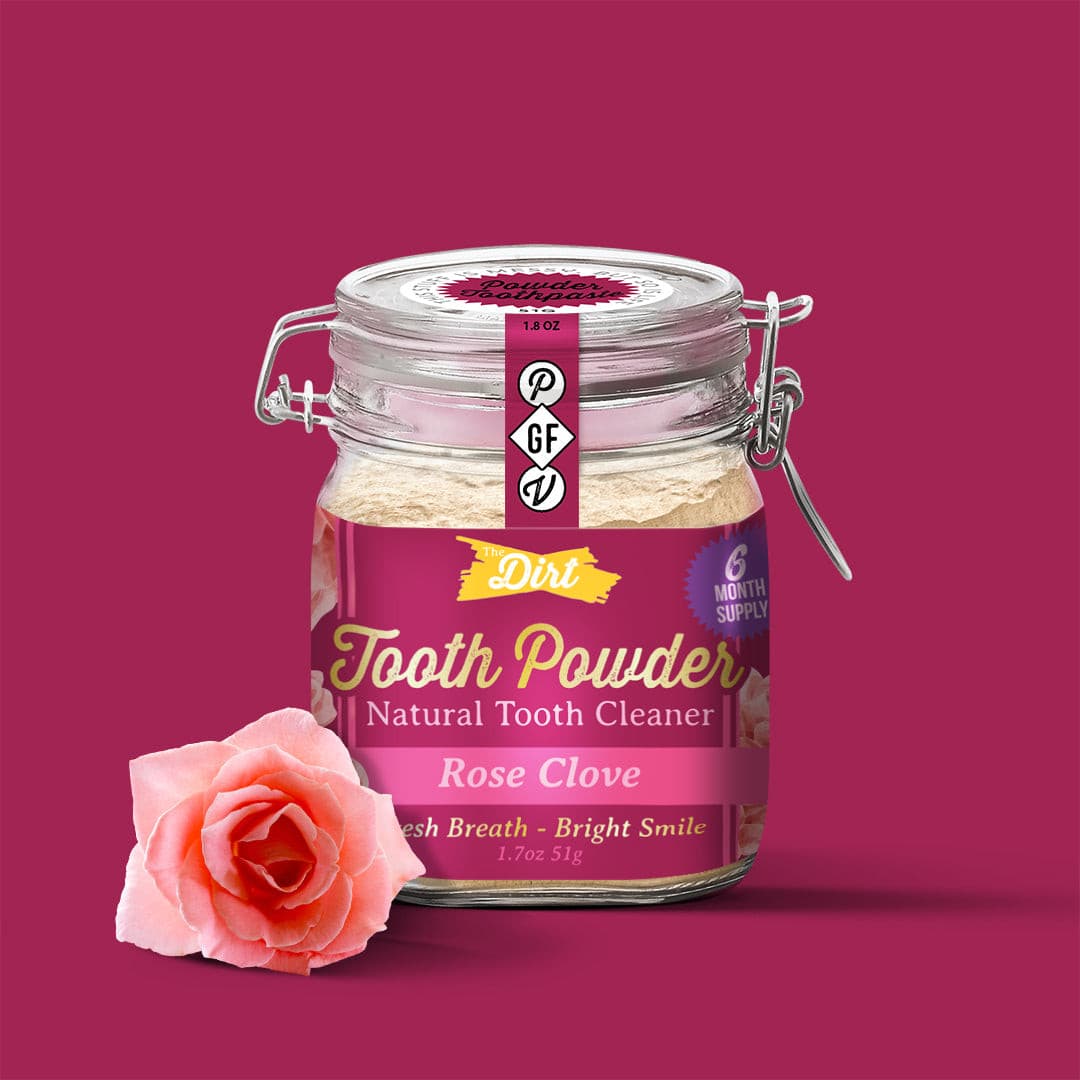 Trace Mineral Tooth Brushing Powder - The Dirt - Super Natural Personal Care 6 Month Jar / Rose Clove Oral Care