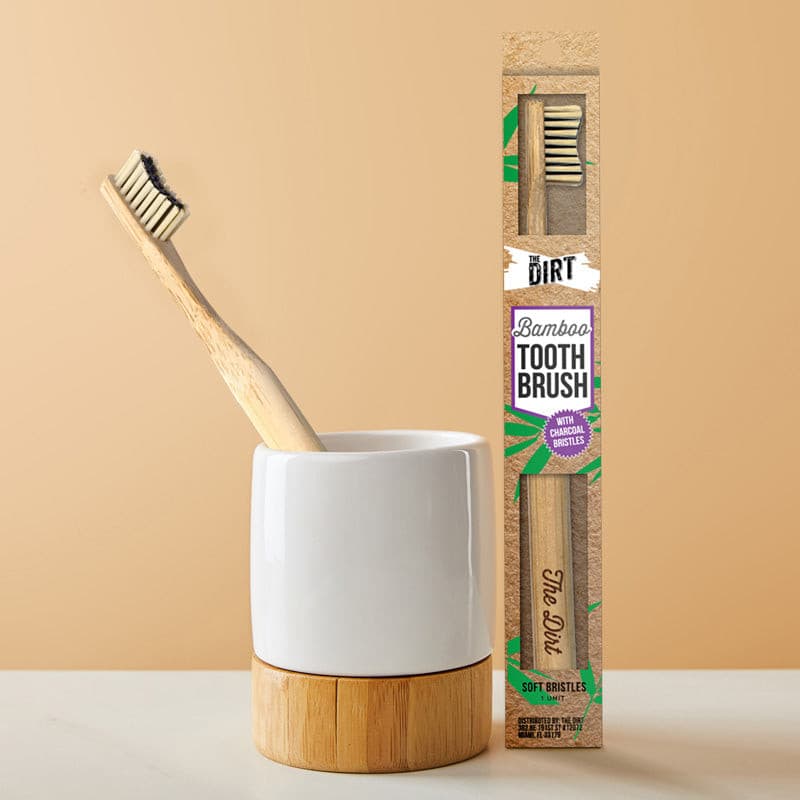 Toothbrush Eco Friendly Bamboo - Charcoal Infused Bristles - The Dirt - Super Natural Personal Care Oral Care